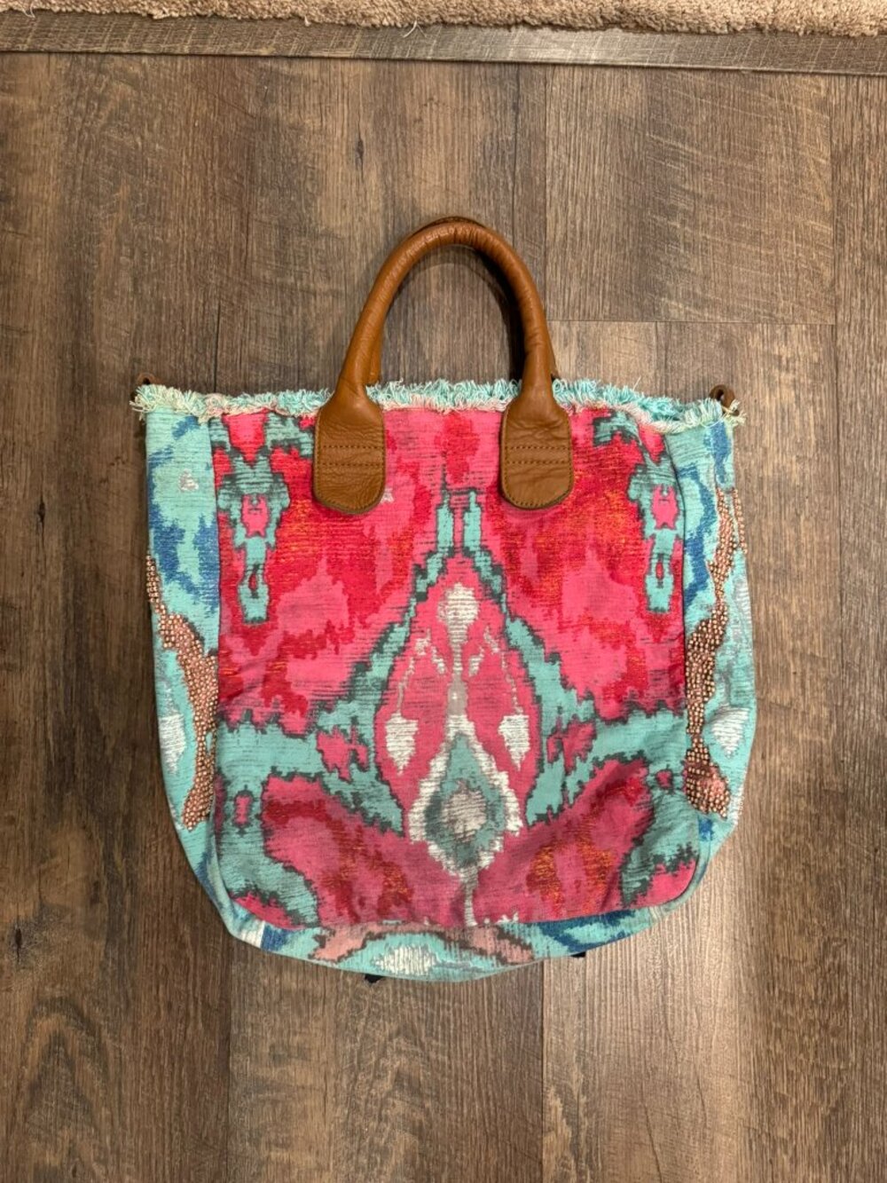 Anthropologie Jasper & Jeera Beaded Ikat Large Tote Bag